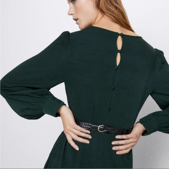 Zara Bottle Green Wrinkled Look Feminine Fit Bloggers Favorite Dress size S - Picture 11 of 16